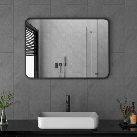 Badezimmerspiegel 80x60 cm Wandspiegel Badspiegel ohne Beleuchtung Rechteckig mit Schwarz Metall Rahmen Dekorative Spiegel für Badezimmer, Wohnzimmer, WC, Flur