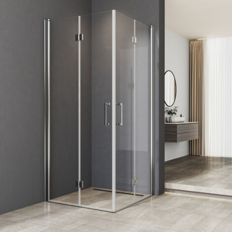 WDWRITTI Duschkabinen 80 x 80 cm Falttür Eckeinstieg, Duschkabine 80x80 cm Eckeinstieg Drehfalttür Dusche Duschabtrennung mit 6mm NANO ESG Sicherheitsglas Glas Duschwand, Dusche Falttüren Höhe: 195cm (1/5)