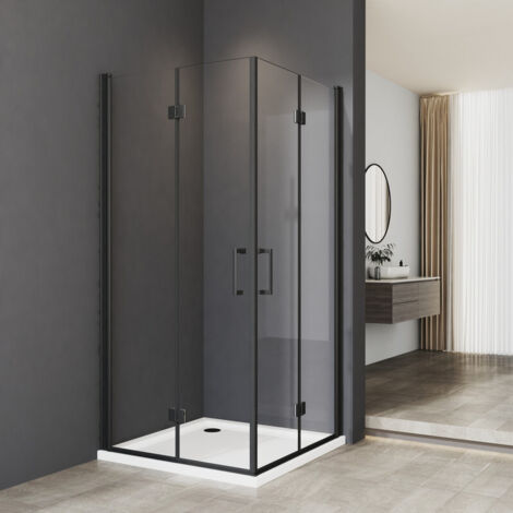 WDWRITTI Schwarzer Duschkabinen 100 x 90 cm Falttür Eckeinstieg, Duschkabine 100x90 cm Eckeinstieg Drehfalttür Duschabtrennung mit 6mm ESG Sicherheitsglas Glas Duschwand, Dusche Falttüren Höhe: 195cm (1/5)