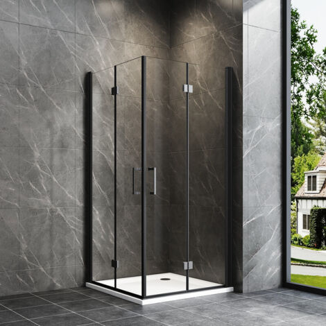 Schwarzer Duschkabinen 90 x 100 cm Falttür Eckeinstieg, Duschkabine 100x90 cm Eckeinstieg Drehfalttür Duschabtrennung mit 6mm ESG Sicherheitsglas Glas Duschwand, Dusche Falttüren Höhe: 195cm (1/5)