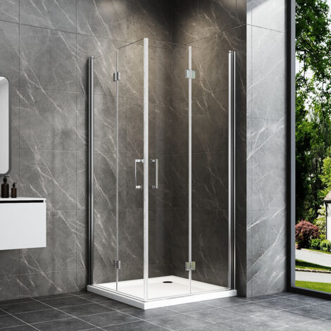 Duschkabinen 75 x 90 cm Falttür Eckeinstieg, Duschkabine 90x75 cm Eckeinstieg Drehfalttür Dusche Duschabtrennung mit 6mm NANO ESG Sicherheitsglas Glas Duschwand, Dusche Falttüren Höhe: 195cm (1/5)