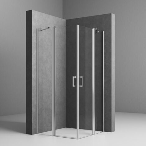 Duschkabine 100x80 cm Eckeinstieg mit Pendeltür, Eckdusche Duschkabine mit Pendeltür Duschabtrennung Eckeinstieg Duschwand Pendeltür Dusche Duschtür 6mm Nano Beschichtung ESG Glas Höhe 185cm