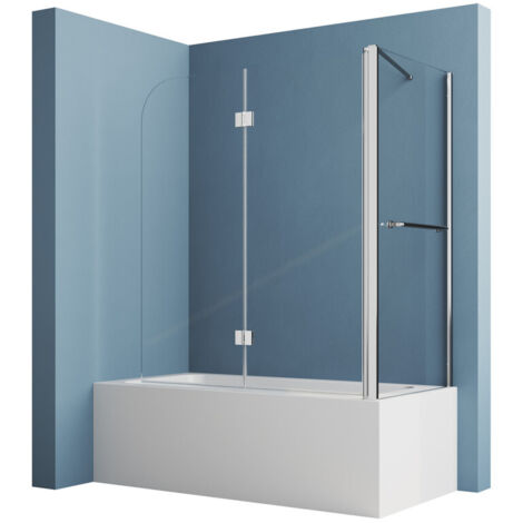 Badewannenaufsatz mit Seitenwand 70x120x140cm Duschwand für Badewanne mit Seitenwand Duschwand Badewanne 2-teilig faltbar Duschabtrennung Duschtrennwand Badewanne