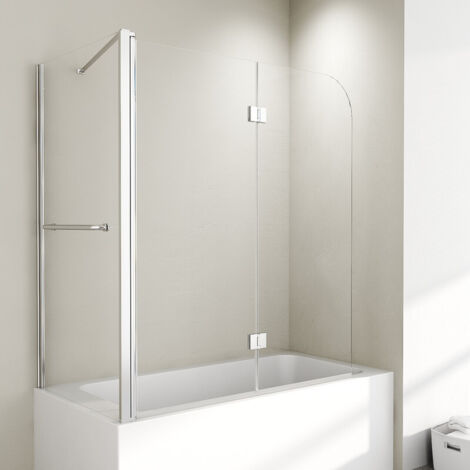 Duschwand für Badewanne mit Seitenwand 75x120x140cm 2-teilig Faltbar Duschtrennwand, Duschabtrennung Badewannenaufsatz aus 6mm ESG Nano Sicherheitsglas, 75+120cm Eck Badewannenfaltwand (1/5)
