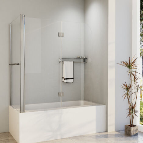 Duschwand für Badewanne mit Seitenwand 75x120x140cm mit Seitenwand für 75cm Badewanne Badewannenaufsatz 2-teilig Faltbar, Duschabtrennung Duschtrennwand Faltwand aus 6mm Nano Glas (1/5)