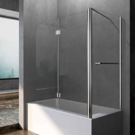 Badewannenaufsatz mit Seitenwand für 70 cm Badewanne Duschwand für Badewanne 120 x 70 x 140 cm Eck Duschwand Badewanne 2-teilig Faltbar Duschabtrennung Duschtrennwand 6 mm Echtglas NANO-Beschichtung