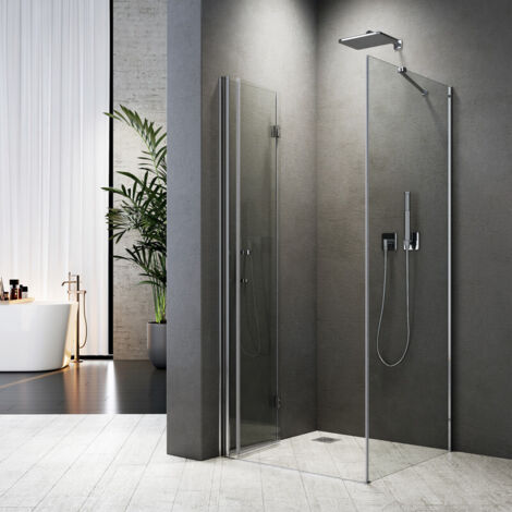 Duschkabine 90x90x195cm Falttür Duschabtrennung Duschtür mit Seitenwand Drehfalttür Dusche Duschwand Glas Duschtrennwand 6mm Nano ESG Sicherheitsglas (1/5)
