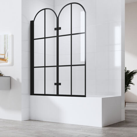 Badewannenaufsatz 120x140 cm(BxH) Duschwand für Badewanne Schwarz Badewannenfaltwand 2-teilig Faltbar 6 mm ESG-GLAS Duschabtrennung Badewanne (1/5)