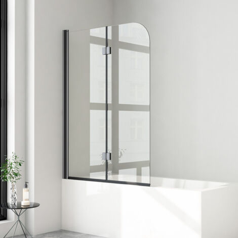 100 x 140 cm Badewannenaufsatz Schwarz Duschwand für Badewanne Schwarz Duschtrennwand Faltbare 2 teilig Glas Duschabtrennung Badewanne mit 6mm NANO ESG Sicherheitsglas