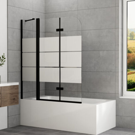 Badewannenaufsatz 150x140cm Schwarz Duschwand für Badewanne 3-teilig faltbar Badewannenaufsatz mit festem segment 6mm ESG Glas Duschwand Badewanne Duschabtrennung Badewanne Duschtrennwand für Badewann (1/5)