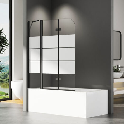 Badewannenaufsatz 140x140cm Schwarz Duschwand für Badewanne 3-teilig faltbar Badewannenaufsatz mit festem segment 6mm ESG Glas Duschwand Badewanne Duschabtrennung Badewanne Duschtrennwand für Badewann