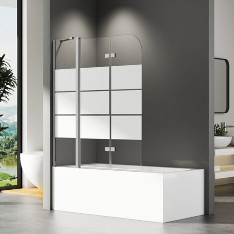 Badewannenaufsatz 140x140 cm Duschwand für Badewanne 3 teilig Faltbar mit Feststehend, Badewannenwand Duschwand Badewanne mit 6mm EGS Sicherheitsglas