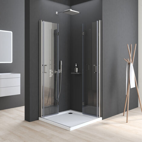 Duschkabine 80x120x195cm Eckeinstieg mit Doppel Falttüren 180º Eckig Drehfalttür Dusche Duschwand Duschabtrennung aus 6mm NANO ESG Glas
