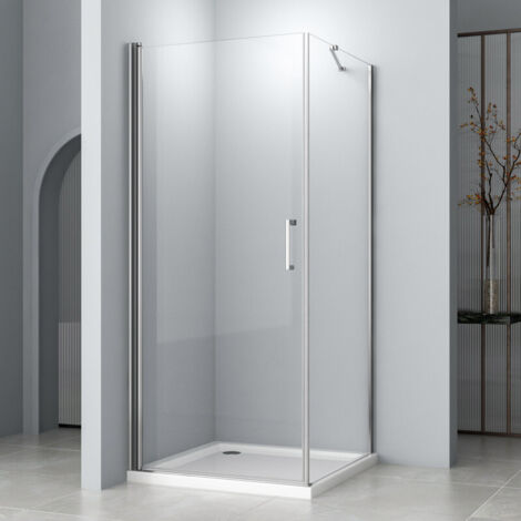 Duschkabine 90x90 cm Eckeinstieg Pendeltür Eckdusche mit Duschtür und 90cm festem Seitenteil rahmenlos Duschabtrennung Duschwand Pendeltür Dusche 6mm NANO EGS Glas, Höhe 195cm (1/5)
