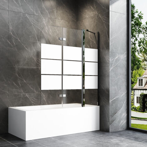 160x140cm Badewannenaufsatz 3-teilig Duschtrennwand für Badewanne Duschwand Badewanne mit festem Segment, Faltwand Duschabtrennung Badewanne, 6mm ESG Glas mit Milchglas Streifen, silberfarben
