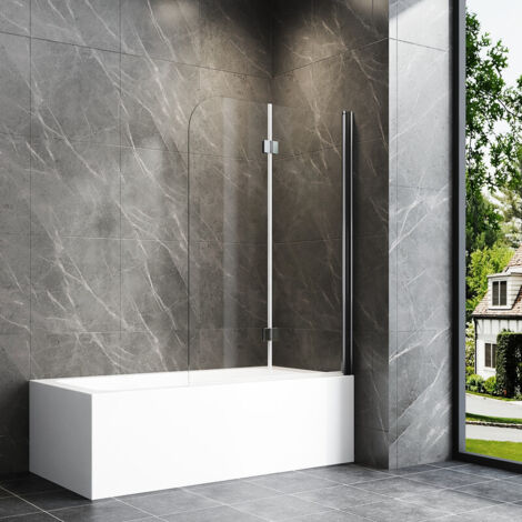 100x120cm Badewannenaufsatz 2-teilig Duschtrennwand für Badewanne Duschwand Badewanne Faltwand Duschabtrennung Badewanne, 6mm ESG Glas, silberfarben