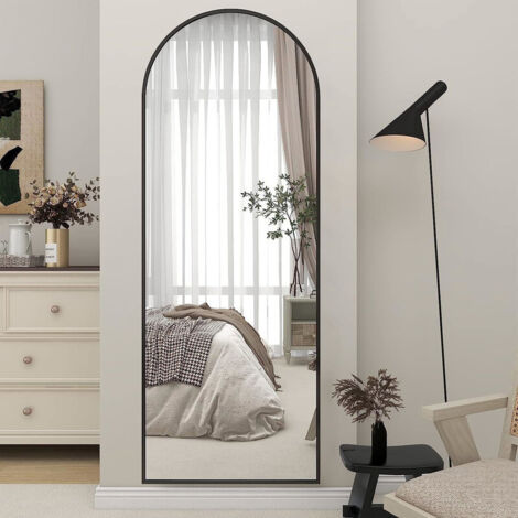 WDWRITTI Rundbogen Standspiegel Schwarz 180x80 cm Ganzkörperspiegel, Wandspiegel Schwarz für Ankleidezimmer, Schlafzimmer, Wohnzimmer, Friseursalon