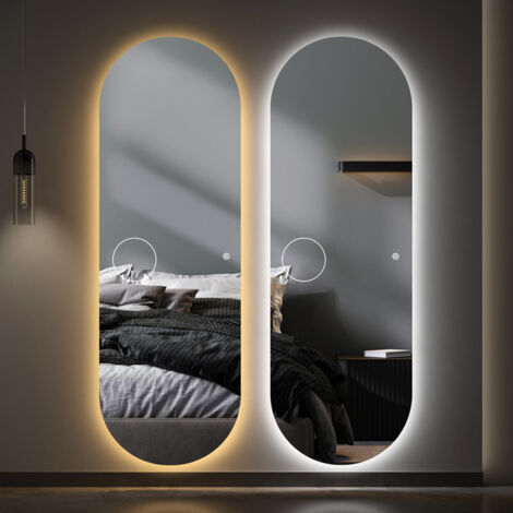 Oval Standspiegel 160x60cm Ganzkörperspiegel mit Beleuchtung Spiegel mit Beleuchtung für Ankleidezimmer, Schlafzimmer, Wohnzimmer, Friseursalon (1/5)