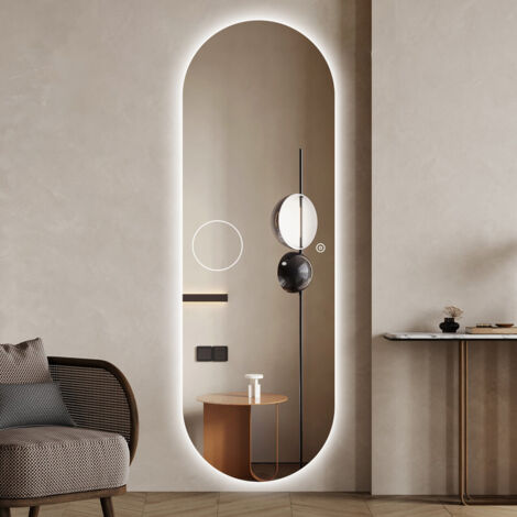 Oval Standspiegel 160x60cm Ganzkörperspiegel mit Beleuchtung Spiegel mit Beleuchtung für Ankleidezimmer, Schlafzimmer, Wohnzimmer, Friseursalon (1/5)