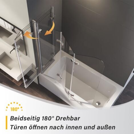 Duschabtrennung Badewanne Glas 3-teilig 120x140cm Badewannenfaltwand Faltbar Duschwand Badewanne