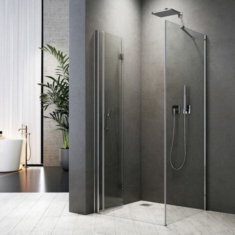 Duschkabine mit Seitenwand 90x90cm Eckeinstieg Falttür Duschwand Glas 195cm Duschabtrennung Dusche ESG Nano-Beschichtung