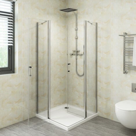 Duschkabine Eckeinstieg Pendeltür 90x90 cm Dusche Duschabtrennung Duschwand Glas Eckdusche 185cm Höhe Nano