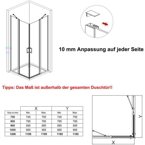 Duschkabine Eckeinstieg Pendeltür 90x90 cm Dusche Duschabtrennung Duschwand Glas Eckdusche 185cm Höhe Nano