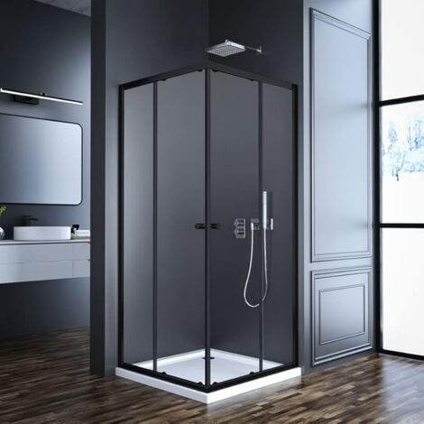 Duschabtrennung Duschkabine Schiebetür Eckeinstieg Duschwand Dusche Glas 80x75x185 Schwarz