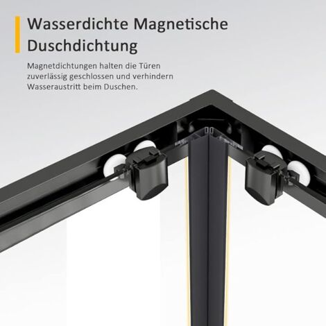 Duschabtrennung Duschkabine Schiebetür Eckeinstieg Duschwand Dusche Glas 80x75x185 Schwarz