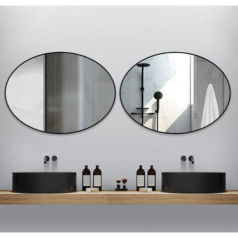 Wandspiegel Oval 60x80cm Badspiegel Schwarz Metall Wand Spiegel