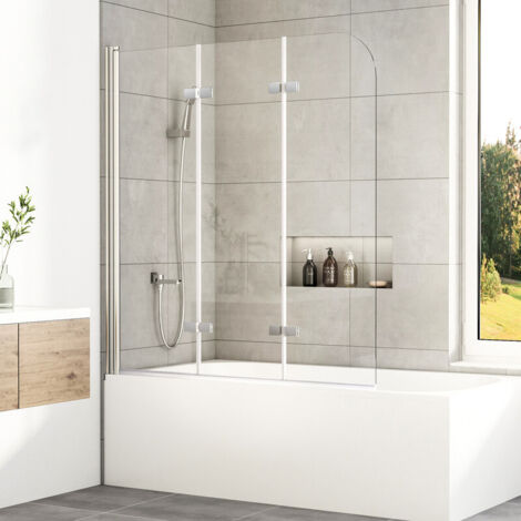 Boromal Duschabtrennung Badewanne 120x140 cm Duschwand für Badewanne 3-teilig faltbar Badewannenaufsatz mit 6mm Nano Easy Clean Glas