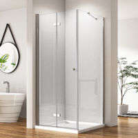 Duschkabine 100 x 75 cm Drehfalttür Duschkabine Eckeinstieg 180° Duschabtrennung Duschwand mit Seitenwand aus 6mm ESG Sicherheitsglas, Höhe 185cm, Ohne Duschwanne