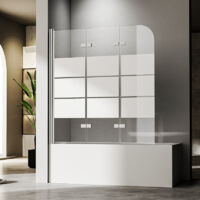 Duschwand für Badewanne 140x140cm Gestreift Duschabtrennung Badewanne, Duschwand Badewanne 3-teilig Faltbar Badewannenaufsatz, Duschtrennwand mit 6mm ESG Sicherheitsglas