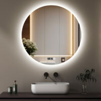 Boromal Badspiegel mit Beleuchtung Runder Spiegel mit Uhr 60x60cm LED Spiegel Rund Spiegel mit Beleuchtung Badezimmerspiegel Rund mit Beleuchtung Wandspiegel Rund mit 3 Lichtfarbe Dimmbar + Uhr