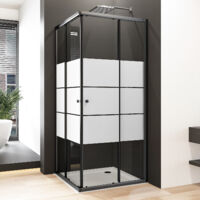100x80cm Duschkabine Schwarz Duschabtrennung Eckeinstieg mit Doppel Schiebetüren 6mm ESG Glas Dusche Duschschiebetür, Milchglas, Höhe: 185cm