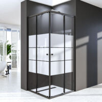 Schwarz 75x90cm Duschkabine Eckeinstieg mit Doppel Schiebetüren 6mm ESG Glas Duschabtrennung Dusche Duschschiebetür, Milchglas, Höhe: 185cm