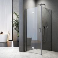 Duschkabine 120x75x195cm Falttür Eckeinstieg mit Seitenwand Duschabtrennung Dusche Duschwand Duschtür mit festem Seitenteil Faltbar Duschkabine aus 6mm Nano ESG Sicherheitsglas