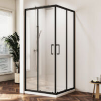 Duschkabine 80x80cm Eckeinstieg Schiebetür Eckdusche Duschabtrennung Eckeinstieg Dusche Duschtüren Schwarzer Aluminiumrahmen Höhe 185cm