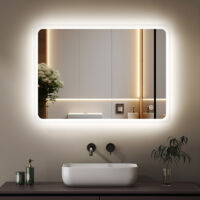 Badspiegel mit Beleuchtung 60x40cm LED Spiegel mit Beleuchtung Lichtspiegel Badezimmerspiegel Beleuchtet Wandspiegel Led Bad Spiegel mit 3 Lichtfarben Dimmbar Speicherfunktion
