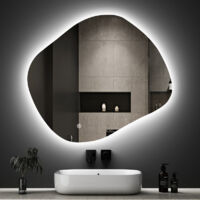 Asymmetrischer Spiegel mit Beleuchtung 84 x 74 cm Badspiegel mit Beleuchtung Asymmetrischer Spiegel mit Licht Badezimmerspiegel mit Beleuchtung unregelmäßiger Wandspiegel mit 3 Lichtfarben Dimmbar Spe