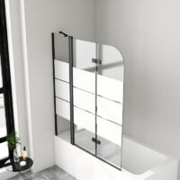 Gestreift Badewannenaufsatz Schwarz 160x140cm Duschwand für Badewanne 3 teilig Faltbar mit festem Segment Badewannenaufsätze, Glas Duschabtrennung Badewannenwand Duschwand Badewanne aus 6mm EGS Sicher