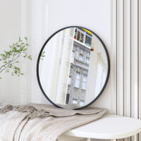 Spiegel Rund mit Schwarzer Rahmen, Runder Wandspiegel φ 40 cm, moderner Hängespiegel für Badezimmer Schlafzimmer Wohnzimmer Flur, dekorativer Schminkspiegel