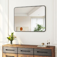 Wand Spiegel Schwarz 70x50cm, Badezimmerspiegel Badspiegel mit Metallrahmen, HD Glas Rechteckiger Spiegel Flur für Badezimmer, Wohnzimmer, Schlafzimmer, Wanddekoration