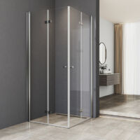 WDWRITTI Duschkabinen 100 x 80 cm Falttür Eckeinstieg, Duschkabine 100x80 cm Eckeinstieg Drehfalttür Dusche Duschabtrennung mit 6mm ESG Sicherheitsglas Glas Duschwand, Dusche Falttüren Höhe: 185cm