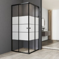 WDWRITTI Schwarzer Duschkabinen 90 x 90 cm Schiebetür Eckeinstieg, Duschkabine 90x90 cm Eckeinstieg Duschabtrennung mit 6mm ESG Sicherheitsglas Glas Duschwand, Dusche Schiebetüren Höhe: 185cm