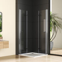 WDWRITTI Eck-Duschkabine 90 x 120 x 185 cm Duschkabine Eckeinstieg Doppel Falttüren 180º Eckdusche Drehfalttür Dusche Duschwand Duschabtrennung, 6mm ESG Glas