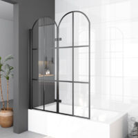 Duschwand für Badewanne 120x140 cm 2 Teilig faltbar Schwarz Badewannenaufsatz Glas Duschtrennwand Badewannenfaltwand, 6 mm Sicherheitsglas