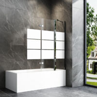 160x140cm Badewannenaufsatz 3-teilig Duschtrennwand für Badewanne Duschwand Badewanne mit festem Segment, Faltwand Duschabtrennung Badewanne, 6mm ESG Glas mit Milchglas Streifen, silberfarben
