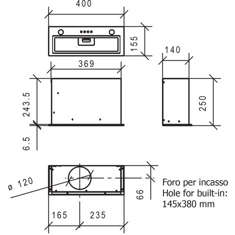 Baraldi QUADRA Cappa Cucina sottopensile 60 cm, 270 m3/h - Inox