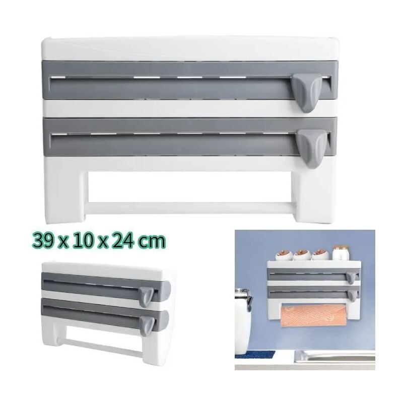 Supporto grigio Carta Pellicola in alluminio Cucina Easy Cut Dispenser per  rotoli di plastica a parete Cucina a parete